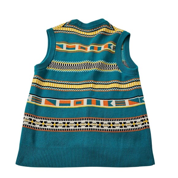 Zara Sweater Vest Mens Medium Teal Green‎ Jacquard Knit V-Neck Button Front NWOT - Picture 2 of 6